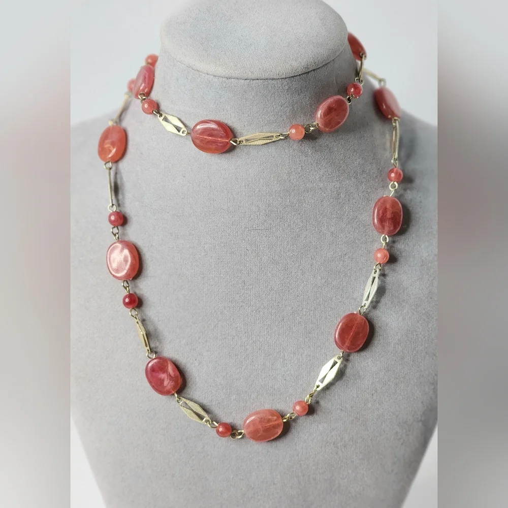 Vintage Pink Lucite Linked Necklace